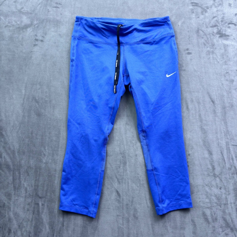 Nike Running Dri-FIT Blue Cropped Leggings Mesh Panel Back Zip Pocket Womens M